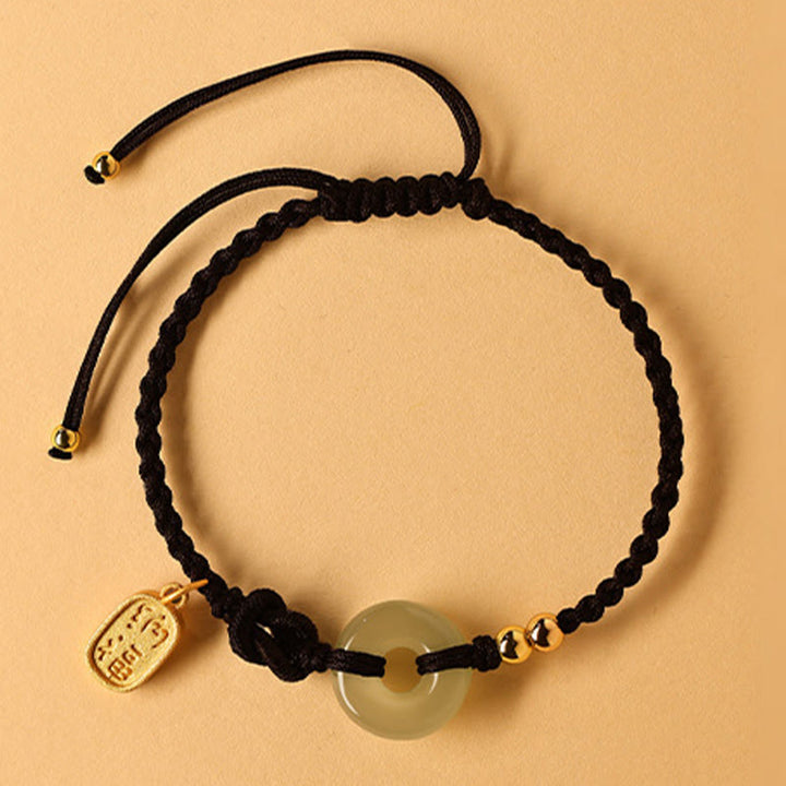 Bracelet porte-bonheur en jade Hetian avec Buddha Stones et boucle de paix - Cordon noir (tour de poignet 14-18 cm) - image 8
