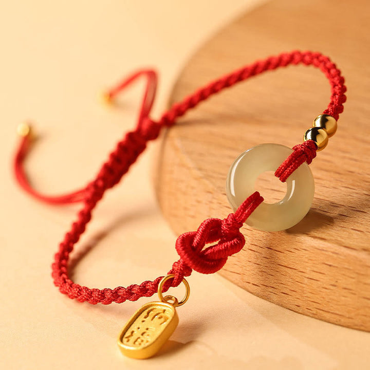 Bracelet porte-bonheur en jade Hetian avec Buddha Stones et boucle de paix