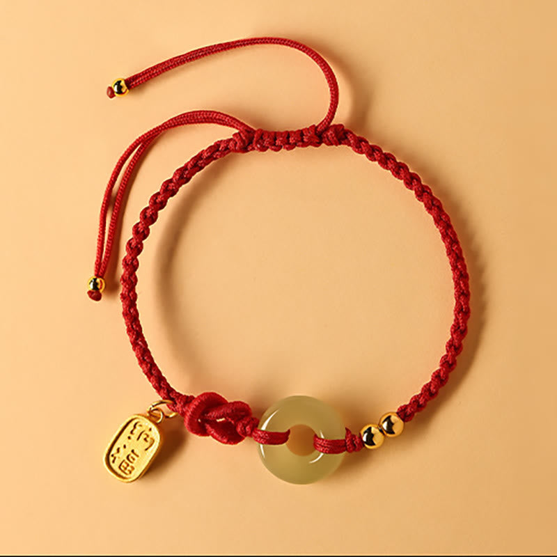 Bracelet porte-bonheur en jade Hetian avec Buddha Stones et boucle de paix - Cordon rouge (tour de poignet 14-18 cm) - image 2