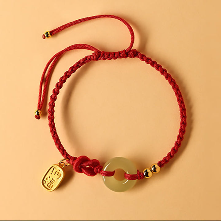 Bracelet porte-bonheur en jade Hetian avec Buddha Stones et boucle de paix - Cordon rouge (tour de poignet 14-18 cm) - image 2