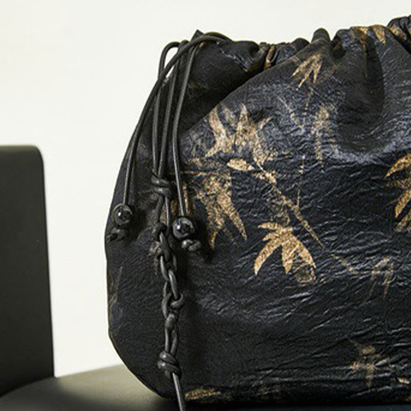 Sac à bandoulière en acétate à motif de feuilles de bambou jaune Buddha Stones