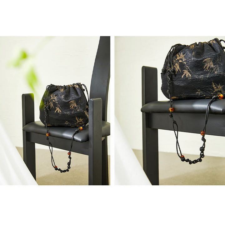 Sac à bandoulière en acétate à motif de feuilles de bambou jaune Buddha Stones