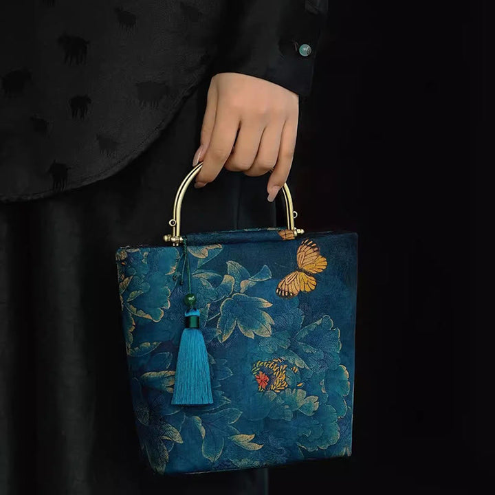 Sac à bandoulière en métal avec Buddha Stones , papillons, sac à bandoulière
