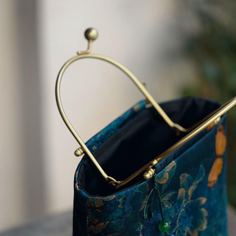 Sac à bandoulière en métal avec Buddha Stones , papillons, sac à bandoulière