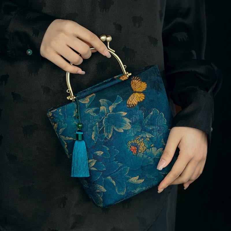 Sac à bandoulière en métal avec Buddha Stones , papillons, sac à bandoulière
