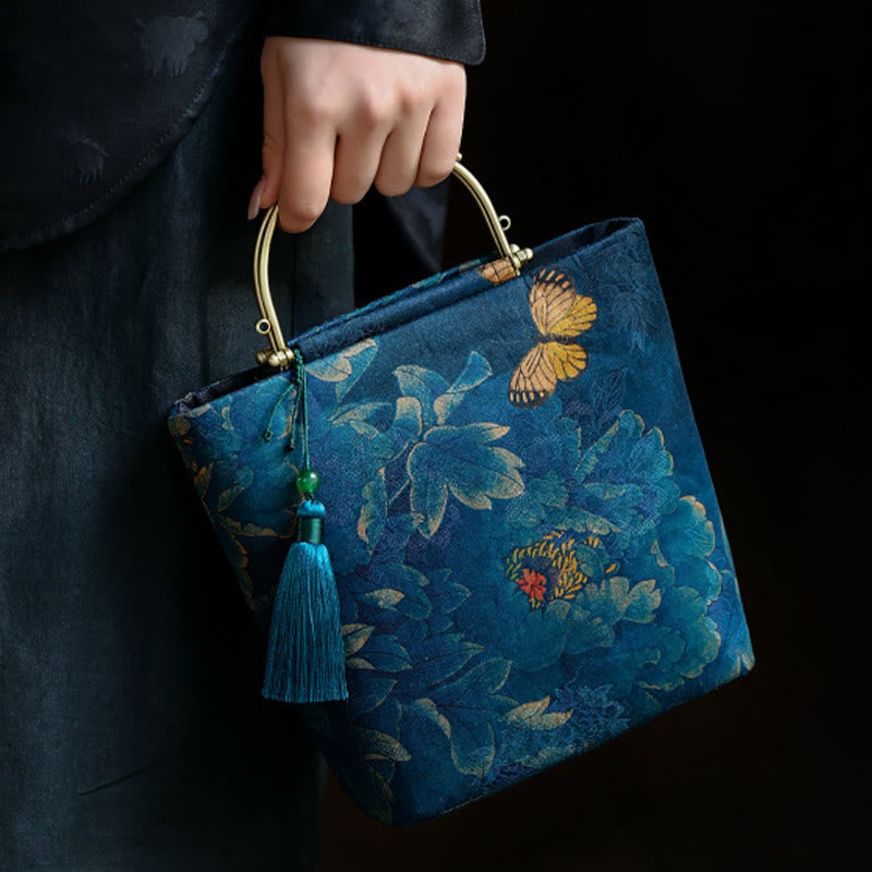 Sac à bandoulière en métal avec Buddha Stones , papillons, sac à bandoulière