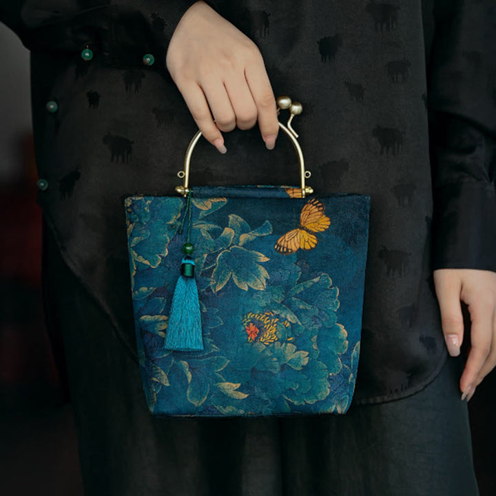 Sac à bandoulière en métal avec Buddha Stones , papillons, sac à bandoulière