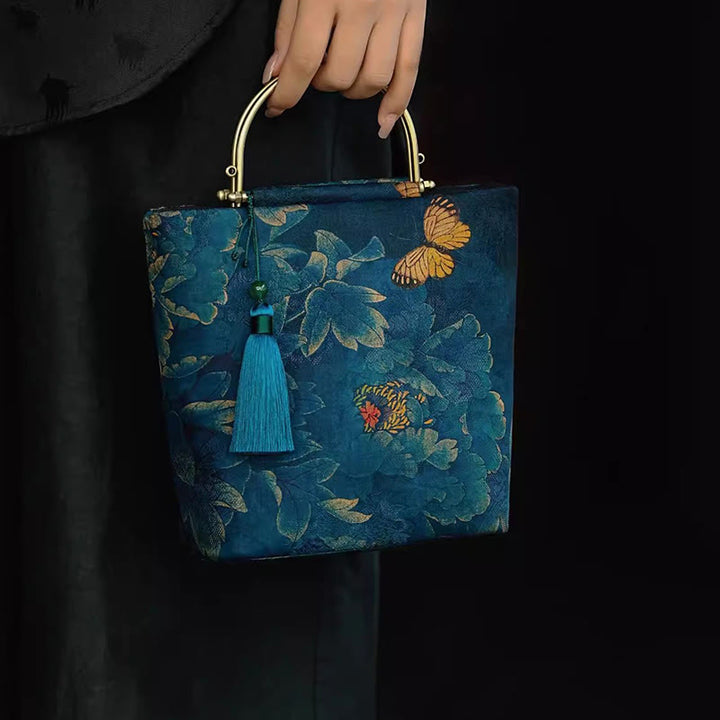 Sac à bandoulière en métal avec Buddha Stones , papillons, sac à bandoulière