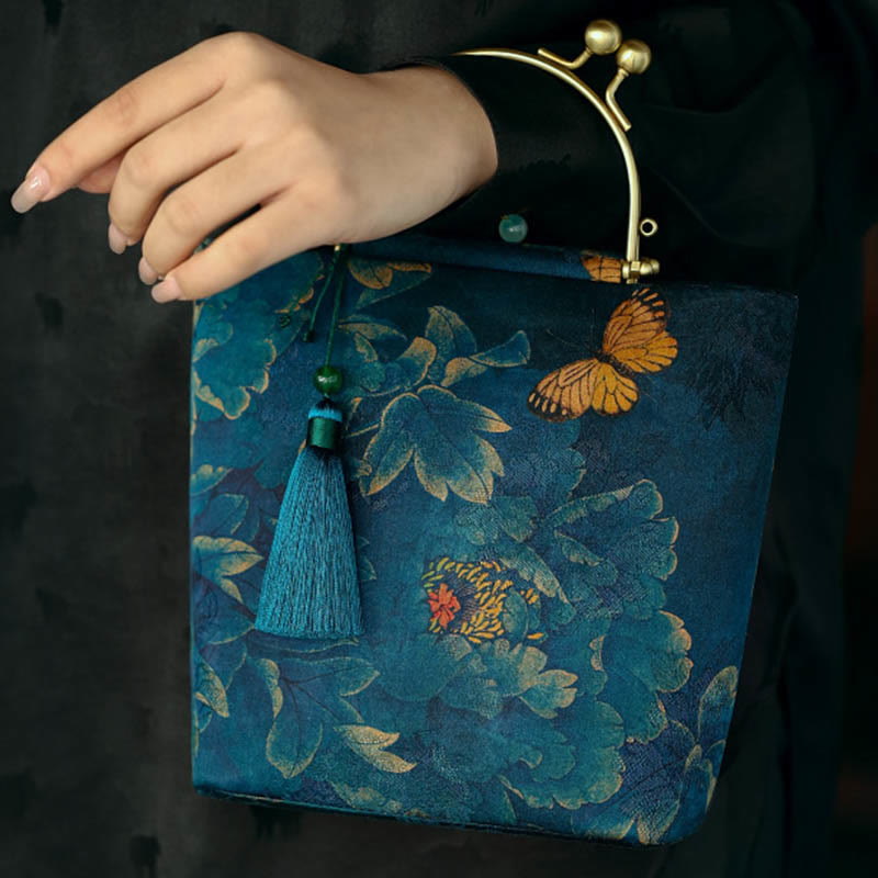 Sac à bandoulière en métal avec Buddha Stones , papillons, sac à bandoulière