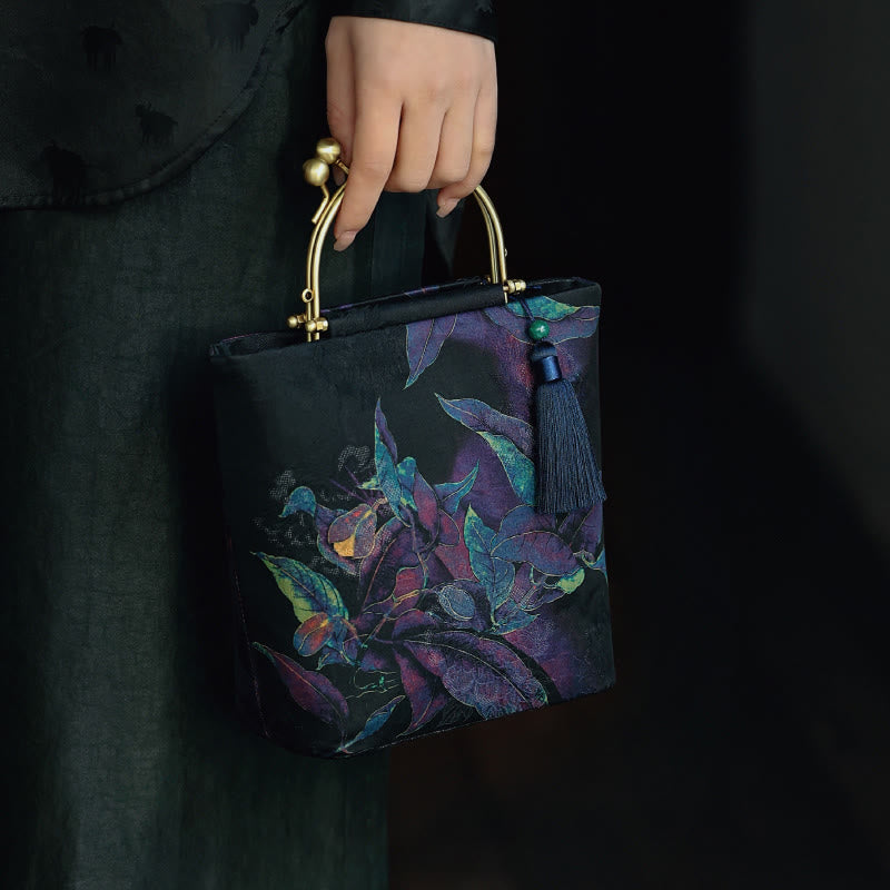 Sac à bandoulière en métal avec Buddha Stones , papillons, sac à bandoulière