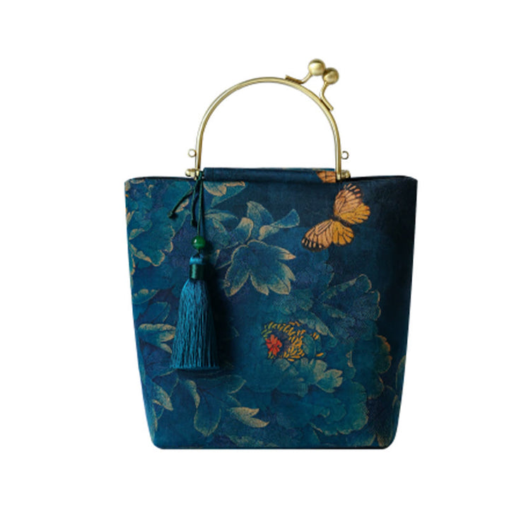 Sac à bandoulière en métal avec Buddha Stones , papillons, sac à bandoulière