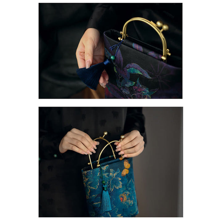 Sac à bandoulière en métal avec Buddha Stones , papillons, sac à bandoulière