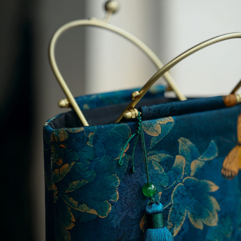 Sac à bandoulière en métal avec Buddha Stones , papillons, sac à bandoulière