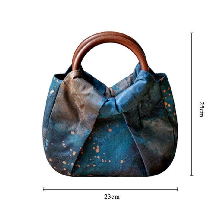 Sac à main fait main en jacquard avec poignée en bois bleu Buddha Stones