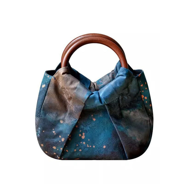 Sac à main fait main en jacquard avec poignée en bois bleu Buddha Stones