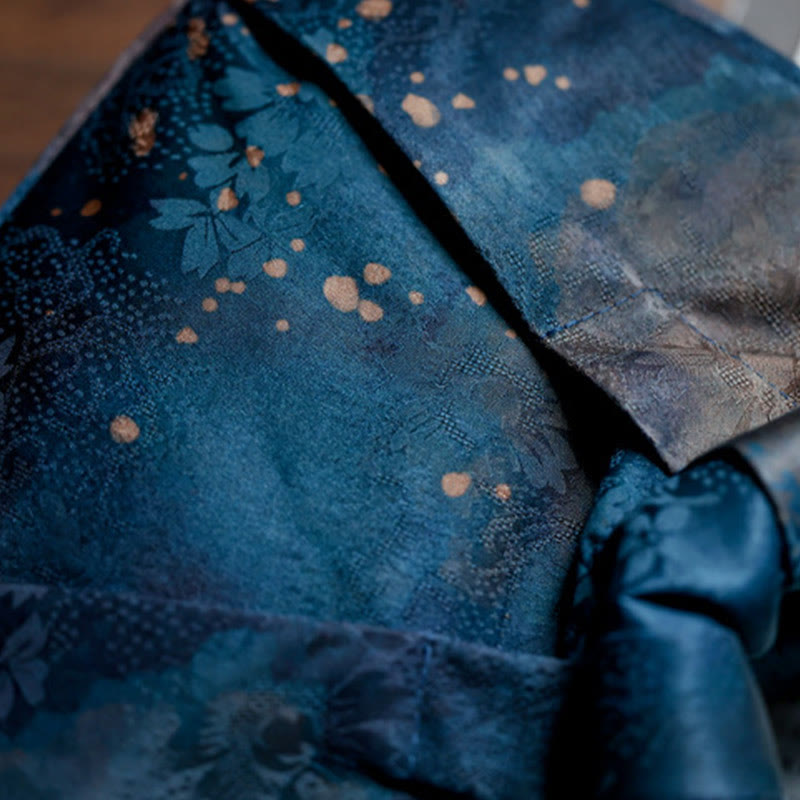 Sac à main fait main en jacquard avec poignée en bois bleu Buddha Stones