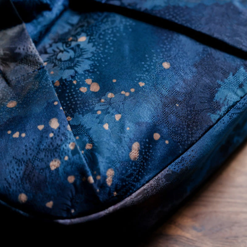 Sac à main fait main en jacquard avec poignée en bois bleu Buddha Stones