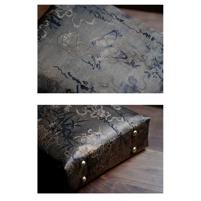 Sac à main avec poignées en bambou, Buddha Stones , feuilles de bambou, papillon, poisson koï