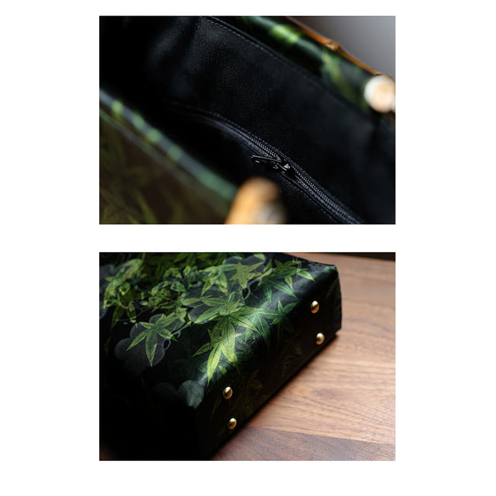 Sac à main avec poignées en bambou, Buddha Stones , feuilles de bambou, papillon, poisson koï