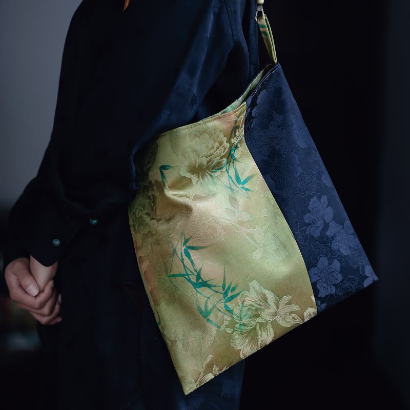 Sac à main en forme de Buddha Stones de bambou, fleur, papillon, kaki