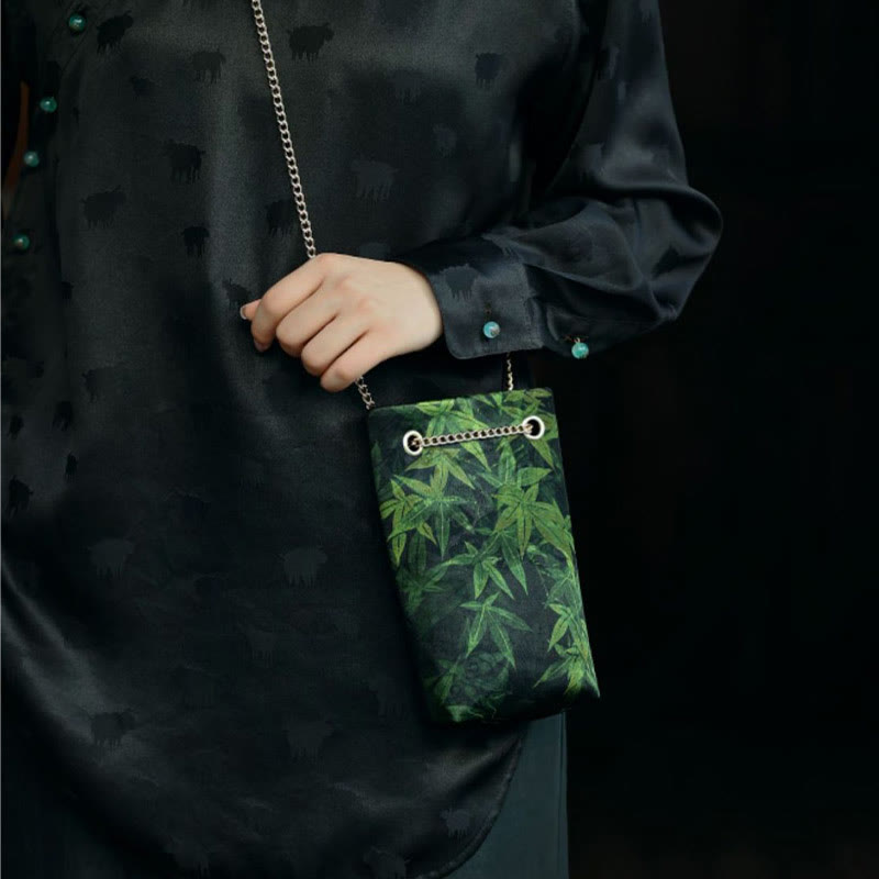 Sac à bandoulière en métal avec petite feuille d'érable et plaqueminier Buddha Stones