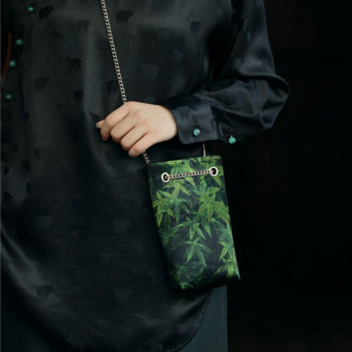 Sac à bandoulière en métal avec petite feuille d'érable et plaqueminier Buddha Stones