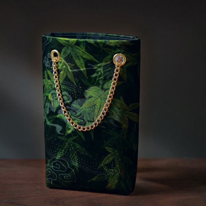 Sac à bandoulière en métal avec petite feuille d'érable et plaqueminier Buddha Stones