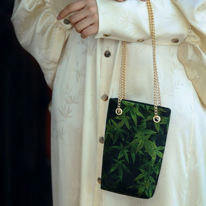 Sac à bandoulière en métal avec petite feuille d'érable et plaqueminier Buddha Stones