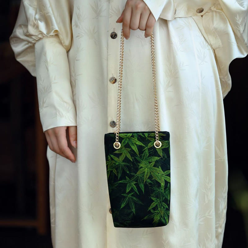 Sac à bandoulière en métal avec petite feuille d'érable et plaqueminier Buddha Stones