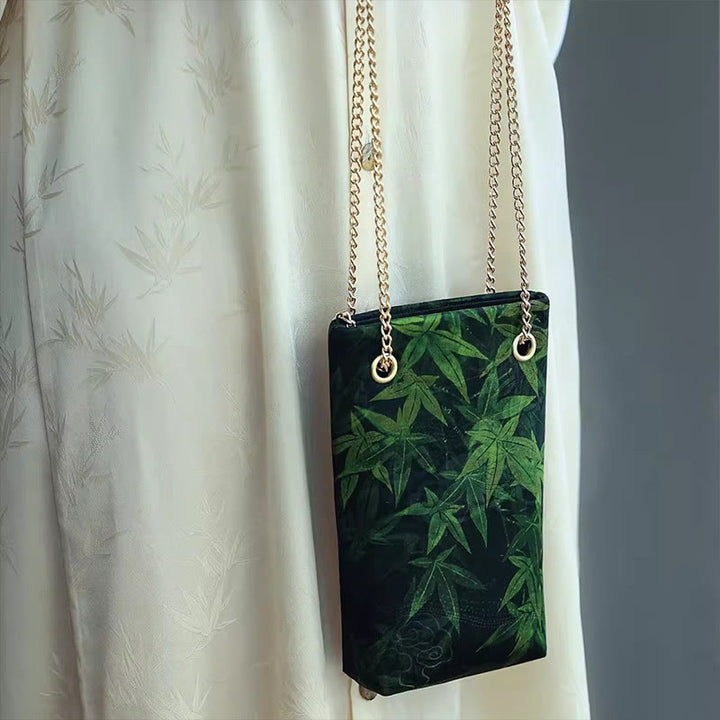 Sac à bandoulière en métal avec petite feuille d'érable et plaqueminier Buddha Stones