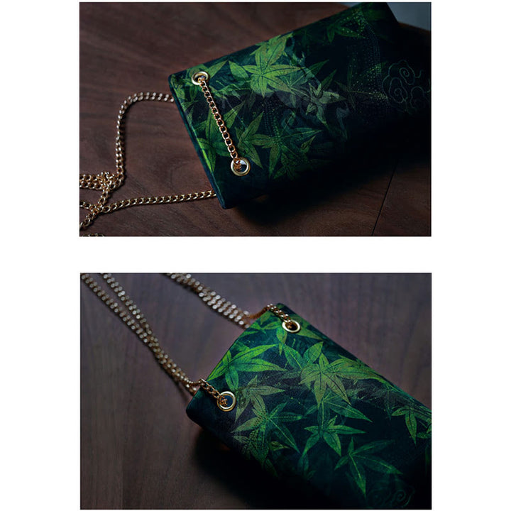 Sac à bandoulière en métal avec petite feuille d'érable et plaqueminier Buddha Stones