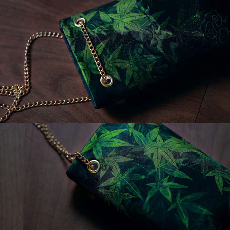 Sac à bandoulière en métal avec petite feuille d'érable et plaqueminier Buddha Stones