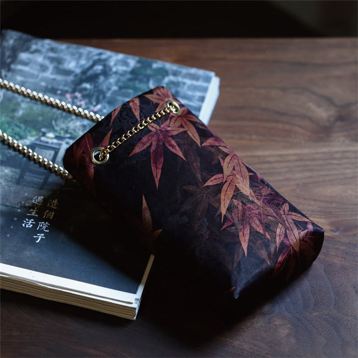 Sac à bandoulière en métal avec petite feuille d'érable et plaqueminier Buddha Stones