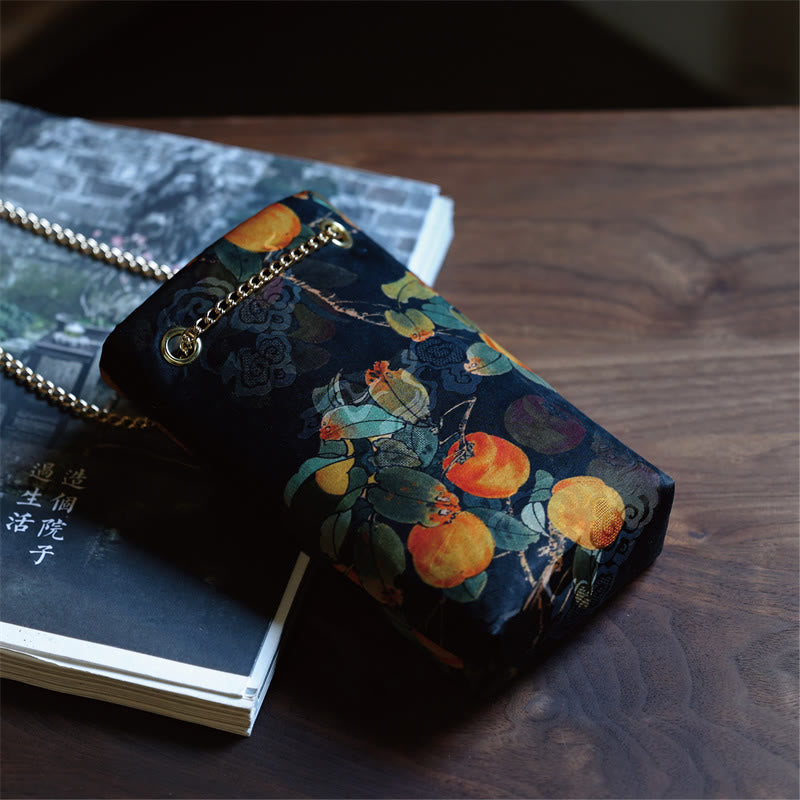 Sac à bandoulière en métal avec petite feuille d'érable et plaqueminier Buddha Stones