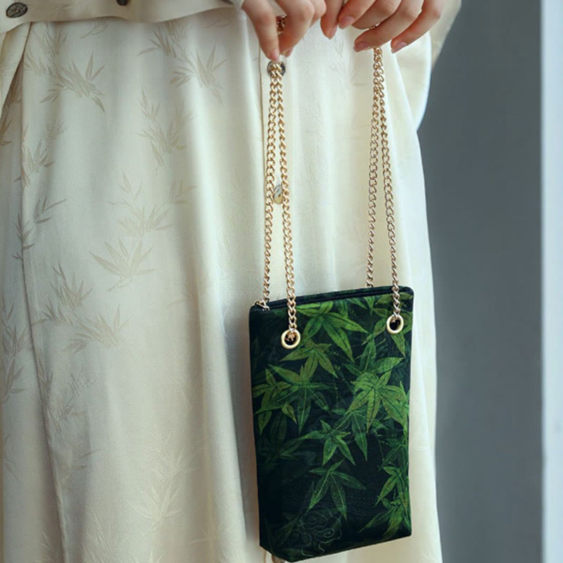 Sac à bandoulière en métal avec petite feuille d'érable et plaqueminier Buddha Stones