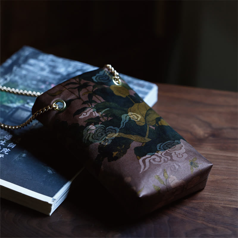 Sac à bandoulière en métal avec petite feuille d'érable et plaqueminier Buddha Stones