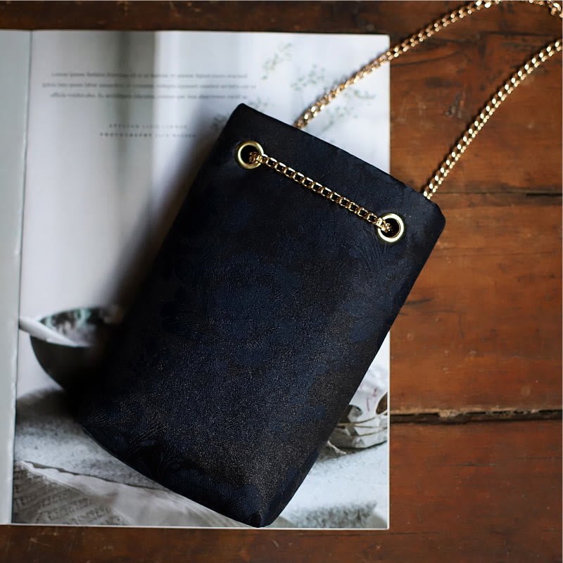 Sac à bandoulière en métal avec petite feuille d'érable et plaqueminier Buddha Stones