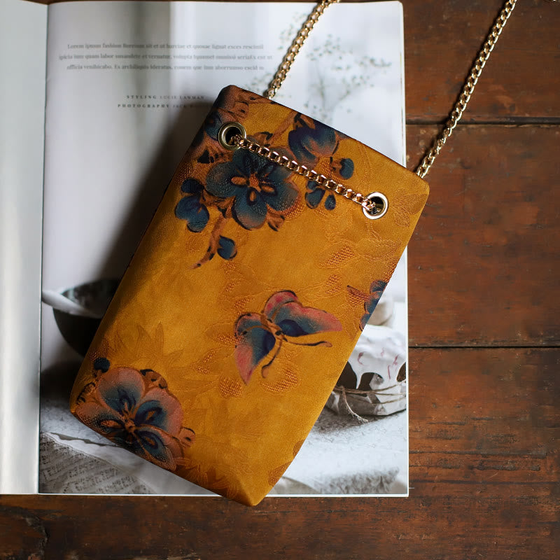 Sac à bandoulière en métal avec petite feuille d'érable et plaqueminier Buddha Stones