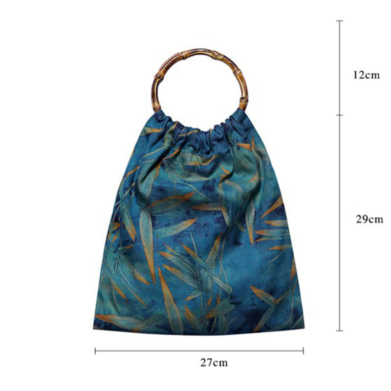 Sac à main en bambou bleu vert Buddha Stones et poignées en bambou