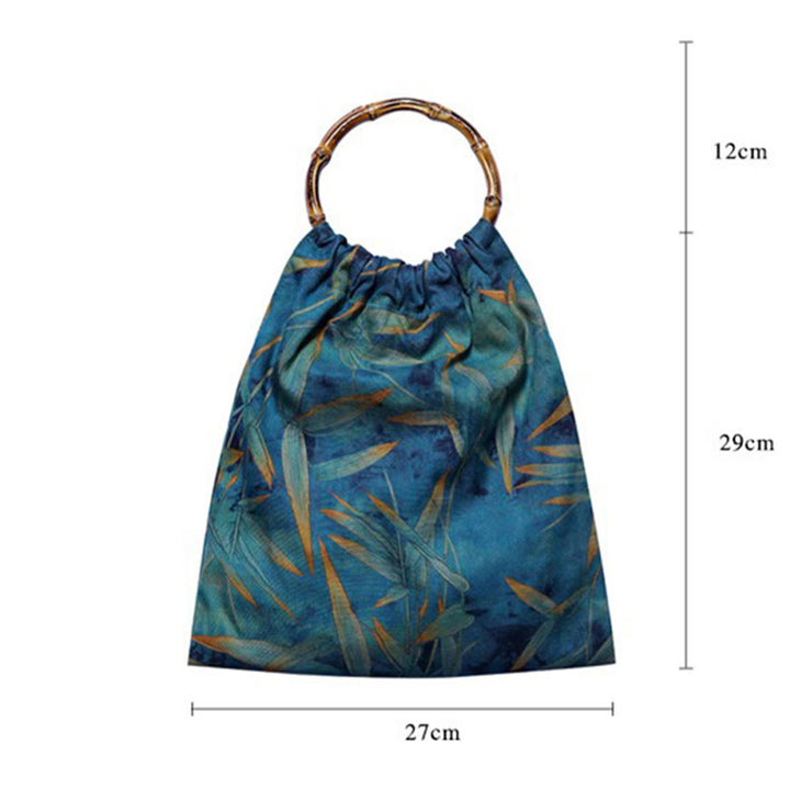 Sac à main en bambou bleu vert Buddha Stones et poignées en bambou