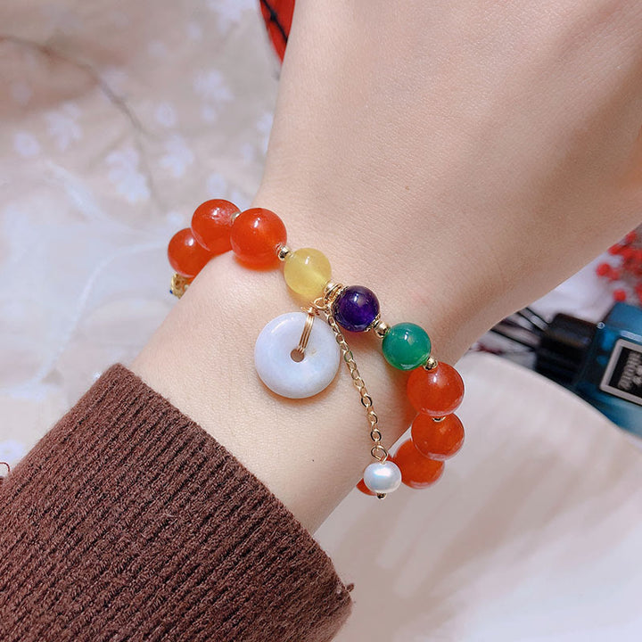 Bracelet de confiance avec breloque en jade et agate rouge et Buddha Stones