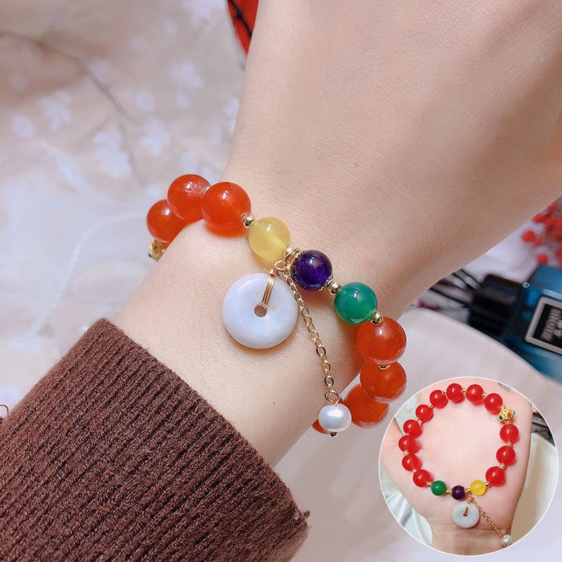 Bracelet de confiance avec breloque en jade et agate rouge et Buddha Stones
