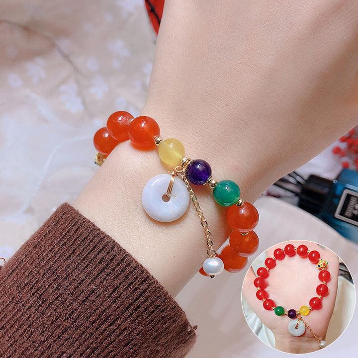 Bracelet de confiance avec breloque en jade et agate rouge et Buddha Stones