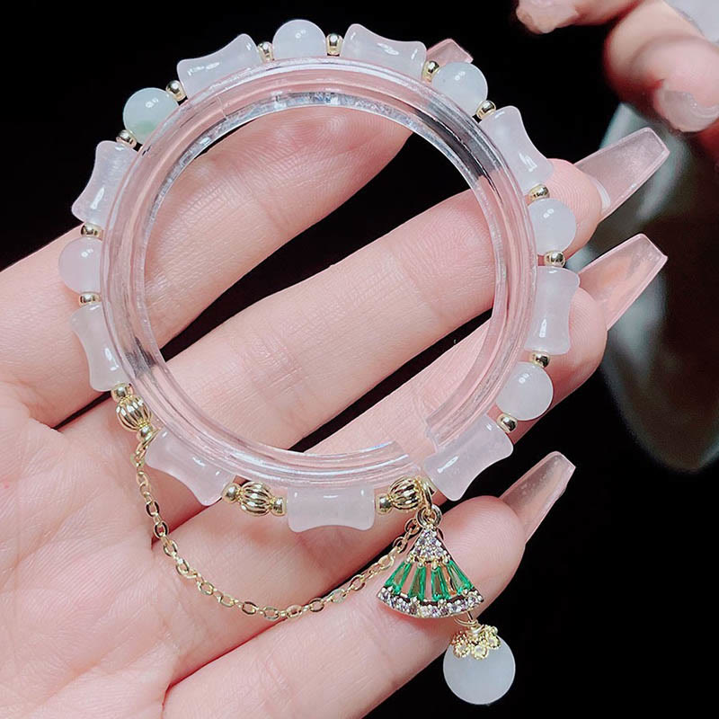 Bracelet de bénédiction porte-bonheur en jade blanc et bambou de Tianshan avec Buddha Stones
