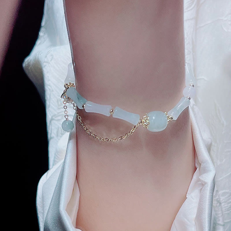 Bracelet de bénédiction porte-bonheur en jade blanc et bambou de Tianshan avec Buddha Stones