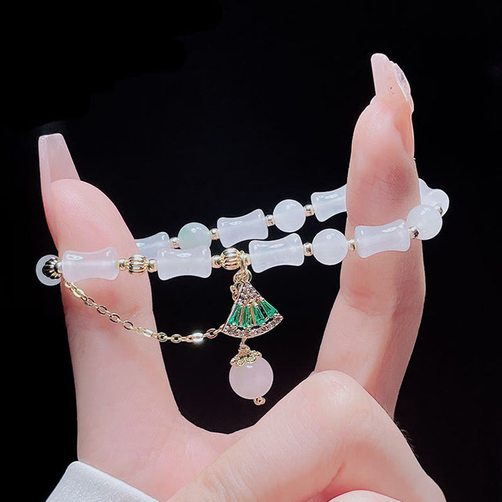 Bracelet de bénédiction porte-bonheur en jade blanc et bambou de Tianshan avec Buddha Stones