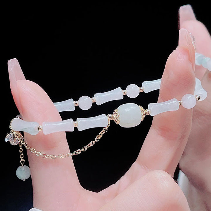 Bracelet de bénédiction porte-bonheur en jade blanc et bambou de Tianshan avec Buddha Stones