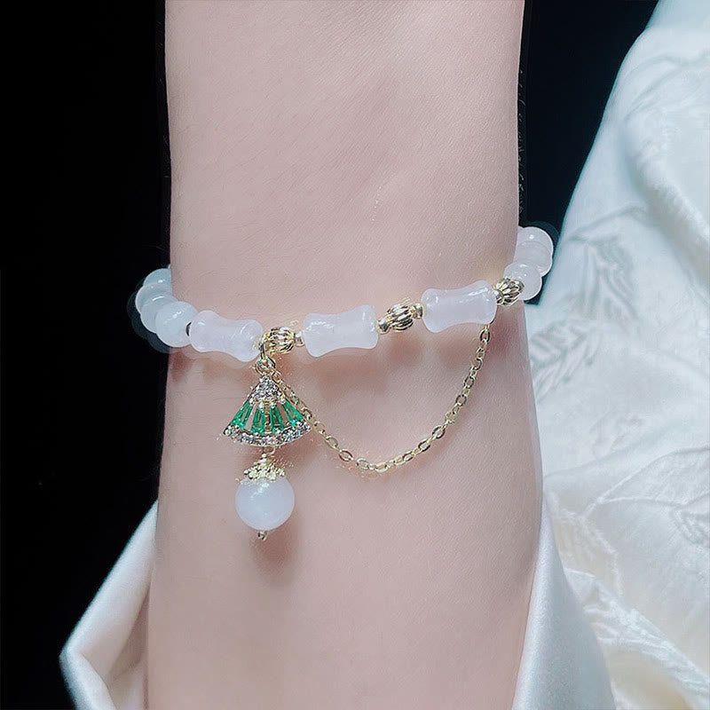 Bracelet de bénédiction porte-bonheur en jade blanc et bambou de Tianshan avec Buddha Stones
