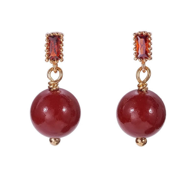 Boucles d'oreilles calmes en argent sterling 925 avec Buddha Stones et perles de cinabre remplies d'or 14 carats et zircon