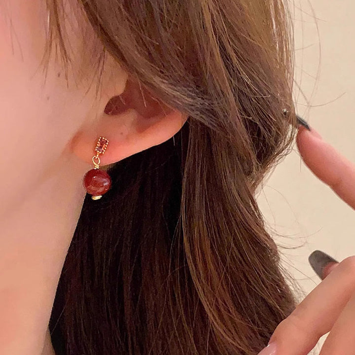 Boucles d'oreilles calmes en argent sterling 925 avec Buddha Stones et perles de cinabre remplies d'or 14 carats et zircon - image 3